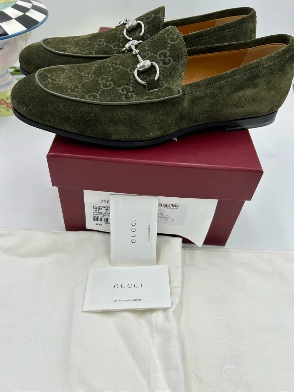 Men's Gucci horse bit GG embossed suede loafers size 8 fits nine US made Italy